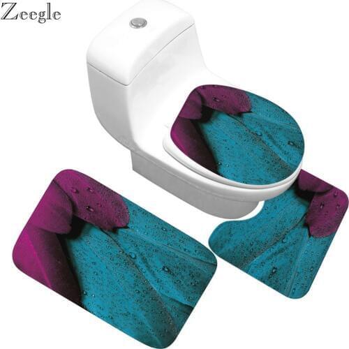 Zeegle 3pcs Bathroom Rug Set Anti Slip Pedestal Rug Lid Toilet CoverFlannel Soft Absorbent Bathroom Floor Rug Bahtroom Foot Mat
