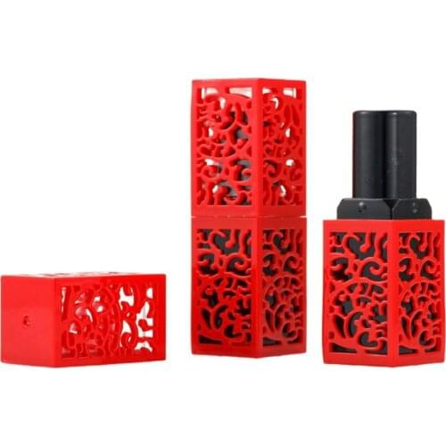 3d Chinese Style 12.1mm Retro Hollow Lipstick Tube New Square Lip Balm Container Plastic Cosmetic Lip Beauty Packaging Bottle