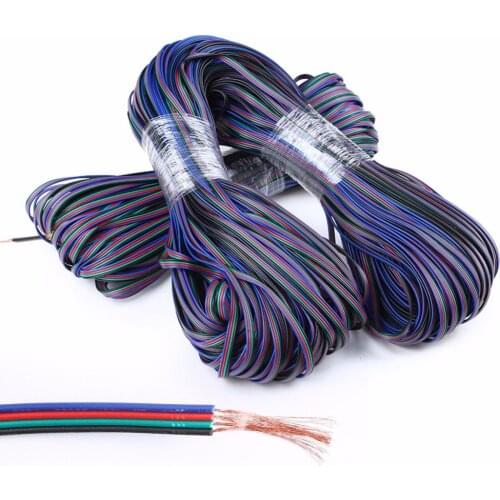 2m 5m 10M 20m 50m 4 Pin Extension RGB+Black Wire Connector Cable For DC5V Ws2801 Ws2812b DC12V 3528 5050 RGB LED Strip light