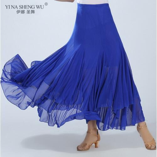 Women Chiffon Solid Spanish Flamenco Skirt 4 Colors Ballroom Practice Chiffon Skirt Belly Dance Skirt Gypsy Performance Wear