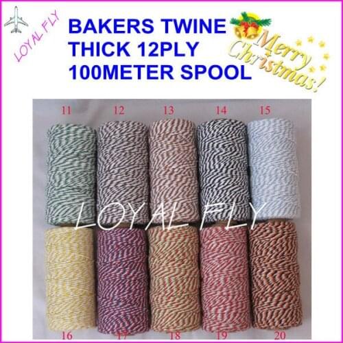 50pcs/lot cotton bakers twine 12ply thick, 100m/spool, divine twine, DIY twine, used in gift packing 25 kins color choose