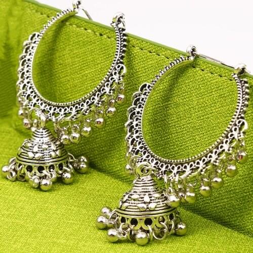 Boho Gypsy Tassel Indian Drop Earrings 2020 Women Orecchini Jewelry Ladies Retro Blue Flower Silver Color Jhumka Earrings