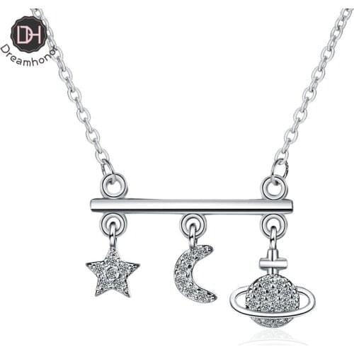 Dreamhonor 2021 Fashion 925 Sterling Silver Planet Set Chain Female Forest Star Moon Pendant Necklaces Jewelry Accessory