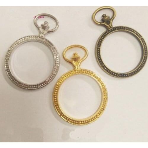 GLADZGT 10 pcs/lot Round pocket watch Metal Frame Pendant Gold Charm Bezel Setting Cabochon Setting UV Resin Charms
