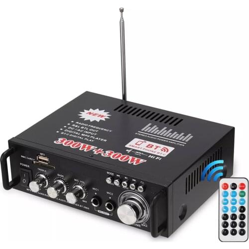 12V/220V 600W Home Car HIFI Amplifier Audio Stereo Power Bluetooth FM Radio 2CH Home Theater Amplifiers Mini Amplificador Audio