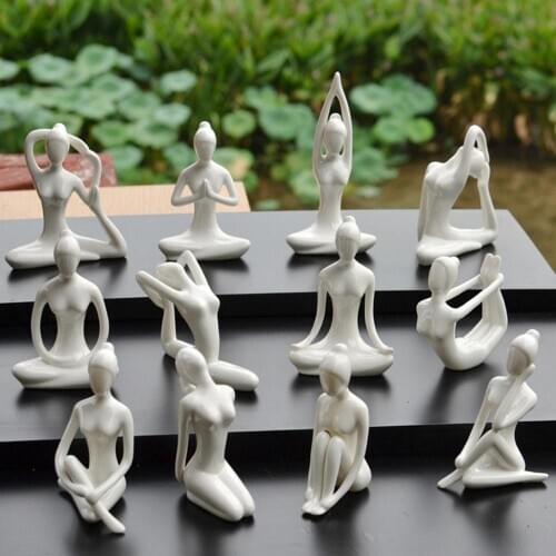Graceful Ceramic Yoga Posture Statue Collectable Figurine Sculpture Handicraft Arts Human Figurine for Table Decor Artwork