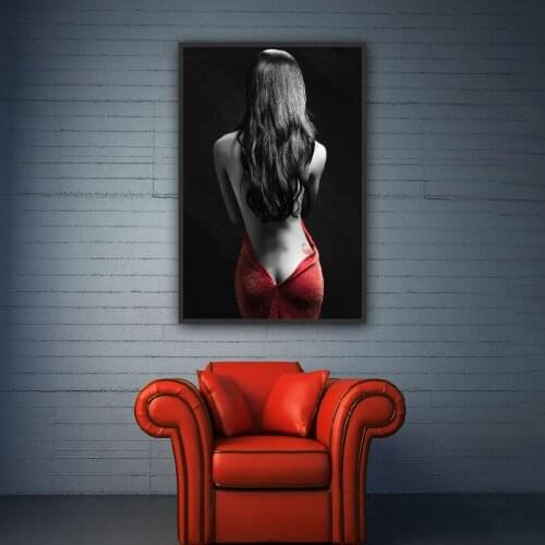 Figure Painting Beauty Back View Red Skirt Nordic Decorative Painting Porch Living Room Corridor Study Room Hotel Paintings