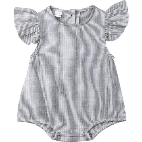 Newborn Baby Girls Cotton Soft Striped Fly Sleeves Jumpsuit Bodysuit Outfit Clothes Summer Casual Cute