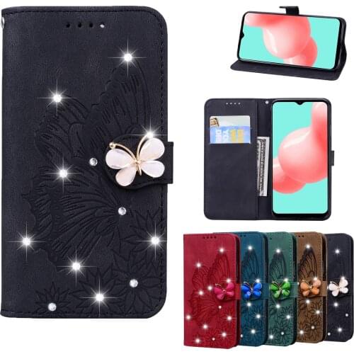 Diamond Butterfly leather Wallet Phone Case For Samsung S8 S9 S10 S20 21 30 Plus Ultra S20FE S21FE Note 20 Ultra Cover Case