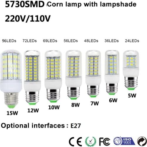 E27 LED Bulbs 1/2/5/10Pcs SMD5730 24/36/48/56/69/72/96Leds Corn Bulb Lamps 110V 220V Chandelier Light For Home Lighting Decor
