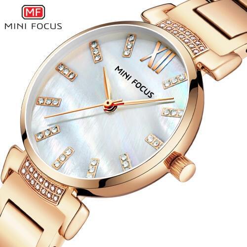 MINIFOCUS Women Watches Luxury Brand Fashion Quartz Ladies Rhinestone Watch Dress Wrist Watch Simple Rose gold Clock Reloj Mujer