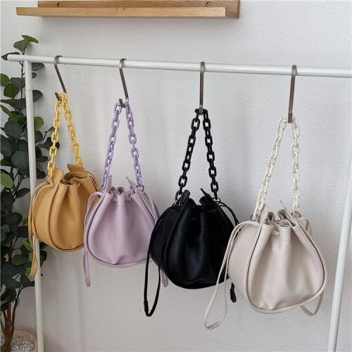 Fashion Women Chain Shoulder Bag PU Leather 2021 New Luxury Designer Drawstring Bucket Bag Female Small Crossbody Bags Purses
