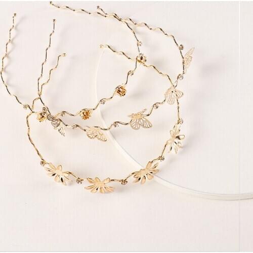 QCOOLJLY Fashion Retro Hair Bands For Women Wedding Metal Gold Flower Butterfly Hair Headbands Girls Bride Hair Accessories