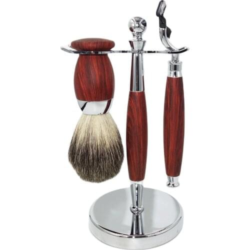 WLONG Men Luxury Grooming Cosmetic Shaving Brush Set Pure Badger Hair Barber Beard Face Razor Kit with Original Mach 3 Blade