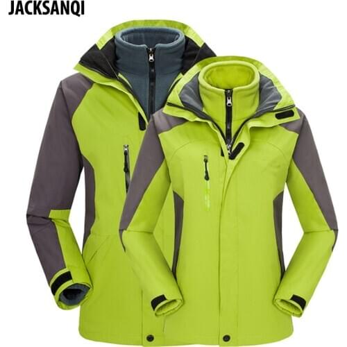 JACKSANQI Men Women Winter Thick 2 Pieces Suit Fleece Jackets Outdoor Inside Warm Windproof Thermal Climbing Skiing Coats RA436