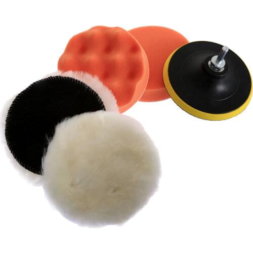 Yetaha 6Pcs 5'' Car Polishing Set Sponge & Woolen Buffer Pads And M10 Drill Adapter Auto Clean Waxing Polisher Pad Tools Kit