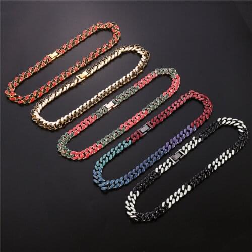 New Goth Necklace 2021 Hip Hop Chain Necklace 13MM Heavy Rhombus Cuban Chains Enamel Necklace & Bracelets Party Rock Jewelry