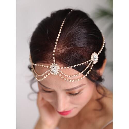 New Fashion Rose gold Silver Head chain Rhinestone Headpieces Pince Cheveux Femme party for women Wedding Bridal Hair Jewelry