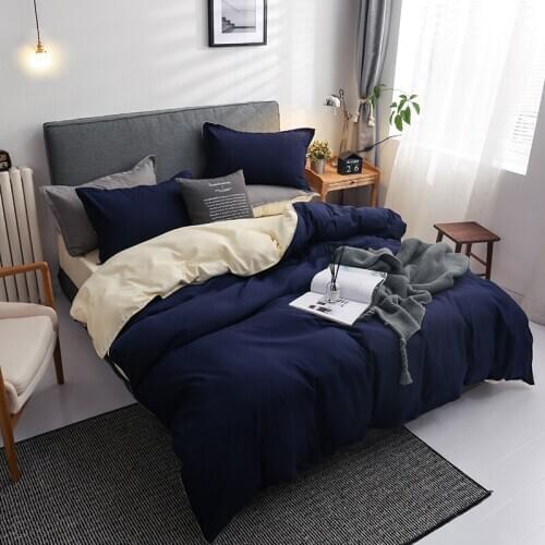 Solid Dark Blue Color Home Textile Bedding Set Solid Color Duvet Cover Sets Quilt Covers Pillowcases European Size King Queen