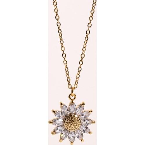 Tarnish Free Stainless Steel Necklace 18K Gold Plated Zircon Daisy Sunflower Pendant Necklace For Women Girls Jewelry Wholesale