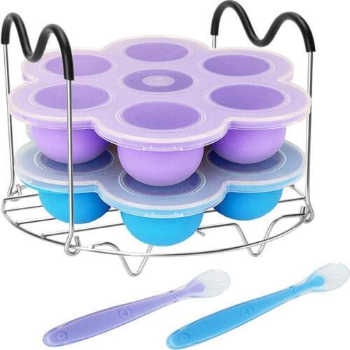 Baby Food Freezer Tray 7 Cavities Egg Bites Mold, Silicone Baby Food Storage Box Container with Steaming Rack & Clip-on Lid