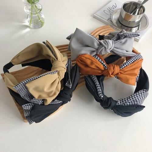 Houndstooth bow headbands fashion hair accessories women double knotted wide-brimmed hairband boutique hair bands headwear new