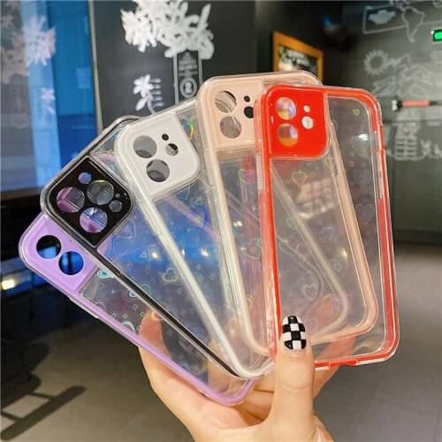 Transparent Love Heart Colorful Paper Case For iPhone 12 11 Pro XS Max 7 8 Plus Candy Color Soft TPU For iPhone X XR SE 2020