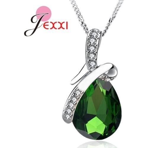 AAAA+ Rhinestones Austrian Crystal Water Drop Pendant Necklaces 925 Sterling Silver Jewelry Beautiful Wedding Party Gift
