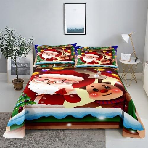 Christmas 0.9/1.2/1.5/1.8/2.0m Digital Printing Polyester Bed Flat Sheet With Pillowcase Print Bedding Set