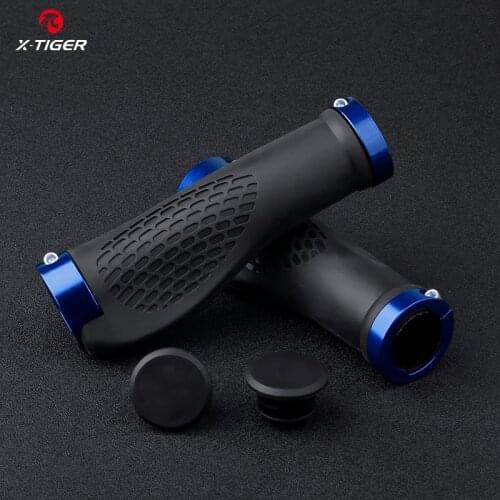 X-TIGER Bicycle MTB Handlebar Cover Grips Lock Bar End Cap Aluminium Alloy Lock Soft Rubber Anti-slip Cycling Handle Grip