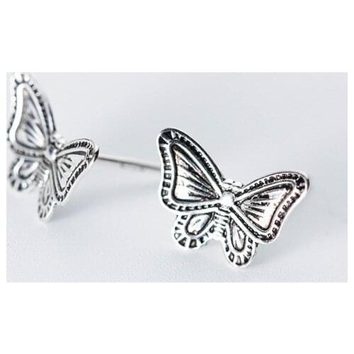 Butterfly Stud Earrings Cute 925 Sterling Thai Silver Lovely Animal Ear Nail Jewelry For Women Girl