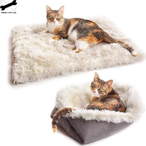 Foldable Pet Bed For Cat 2 Ways Dog Mat For Cats Small Dogs Plush Kennel Washable Pets Nest House