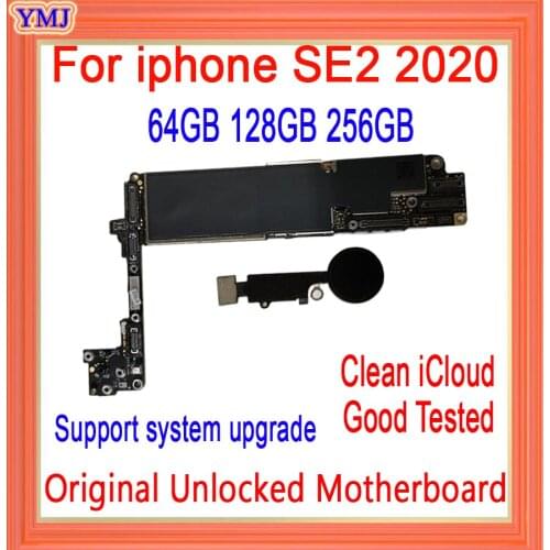 100% tested for iphone SE 2020 Motherboard 64GB 128GB 256GB Original Unlocked With/No Touch ID Logic board Support IOS update