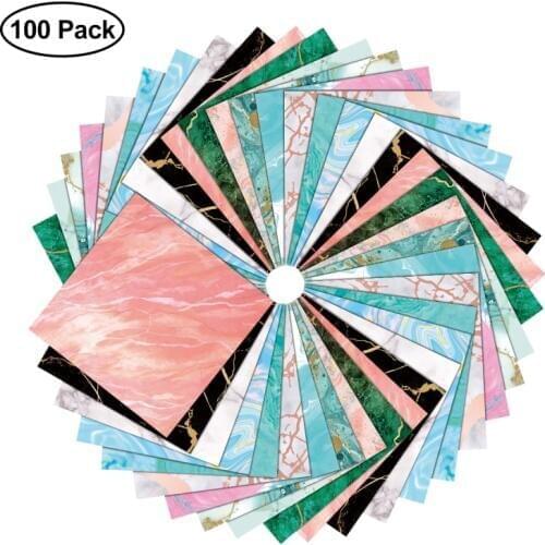 100pcs Square Origami Paper Single Sided Marble Pattern Bronzing Colorful DIY Kids Folded Paper Scrapbooking Craft Decor 15×15cm
