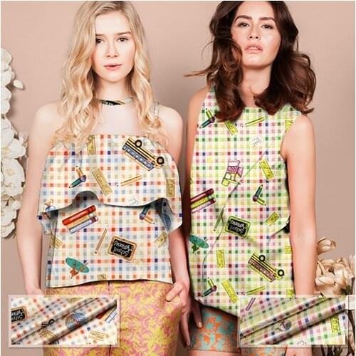 155cm 19mm lovely cartoon print cotton silk fabric for dress shirt clothes pants