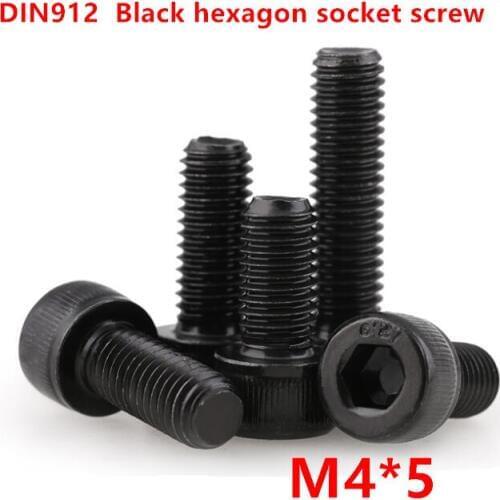 200pcs DIN912 M4*5 Black grade 12.9 Alloy Steel Hexagon Socket Hex Head Cap Screw Screws Cylinder Allen Bolts
