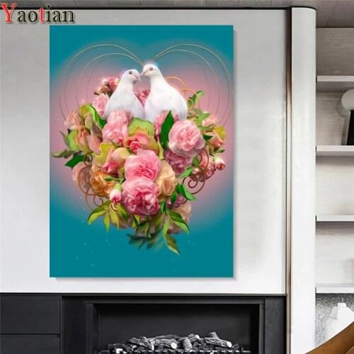 Full Square Drill Diamond Painting Cross Stitch Love Pigeon Flower Picture Of Rhinestones Diamond Embroidery Mosaic Home Decor