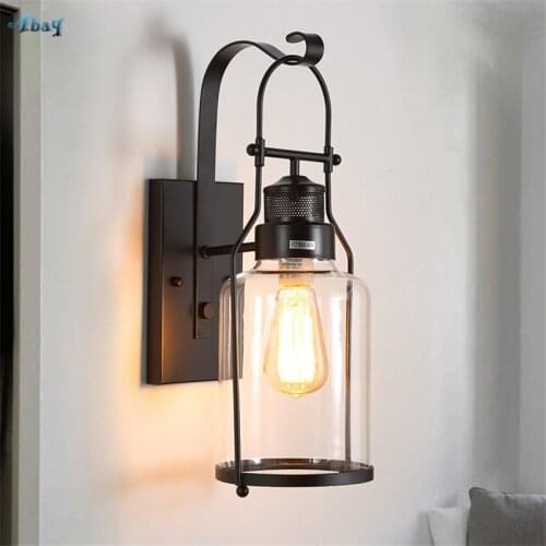 American Country Industrial Wall Lamps Lantern Loft Bedroom Living Room Retro Iron Glass Wall Bar Aisle Lights Decor Fixtures