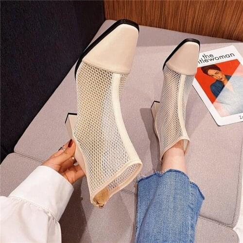 Summer Autumn Leather Women Ankle Boots Fashion Cross Strap High Heel Shoes Woman Zipper Office Lady Street Footwear Beige Black