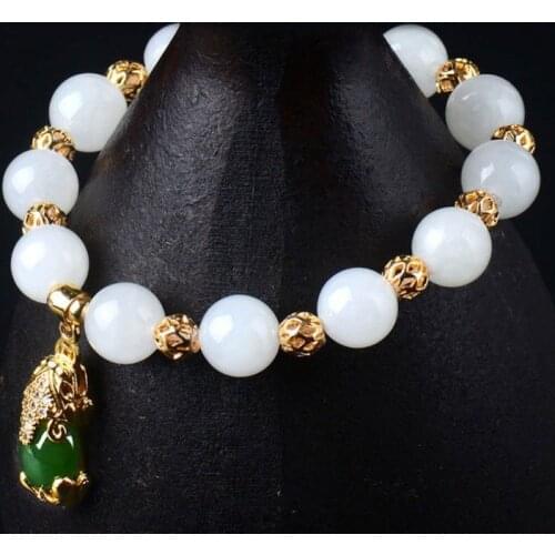 Natural Jadite Bracelet Jades Stone Beads Bracelets Men Strand Charm Jewelry Round Bangle Bracelet for Women Fashion Accessories