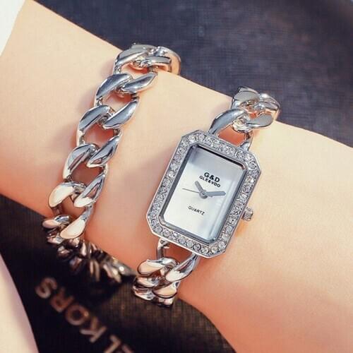 G&D Brand Luxury Gold Crystal Rhinestone Bracelet Watch Women Casual Dress Velvet Band Watches Quartz Wristwatches