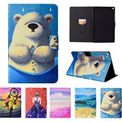 Printed Bear Case For Amazon Kindle Fire HD 10 2017 Cover For Fire HD 10 2015 Funda Tablet Silicone PU Leather Stand Capa Shell