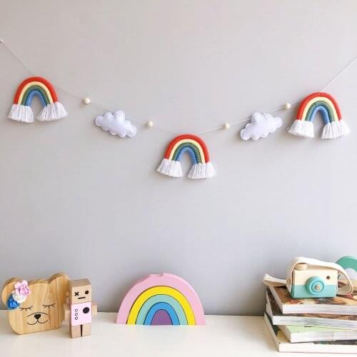 Nordic Style Kids Room Decoration Felt Cloud Garland Decor Scandinavian Baby Cloud Rainbow Decoration Nordic Nursery Decoration