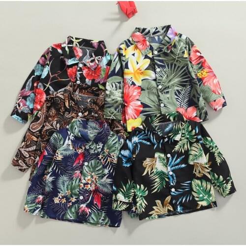6M-5Y Children Hawaii Shirt Colorful Floral Print Long Sleeve Loose Shirt Single-breasted Lapel Casual Blouse Top Shirt for Kids