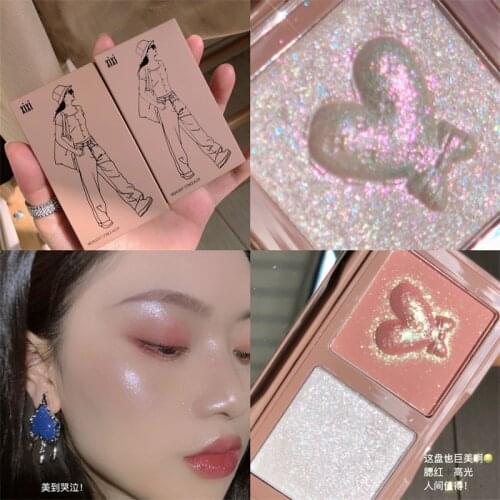 Dual purpose Diamond Glitter High Gloss Blush All-in-one Palette Shiny Peach Milk Tea Eye Shadow Makeup Palette Beauty Cosmetics