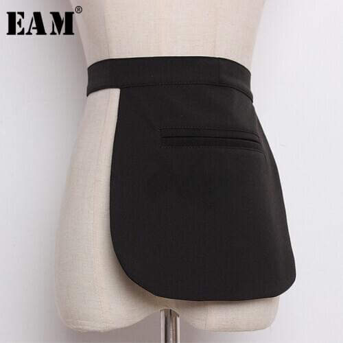 [EAM] 2021 Spring Summer Woman Stylish High Quality New Woman Black Color Pockets Concave Bandage Belt All Match LI490