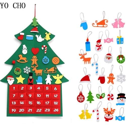 YO CHO Date 1-24 DIY Felt Christmas Goods Calendar Christmas Tree Countdown Calendar with Pockets New Year Gifts Hanging Ornamen