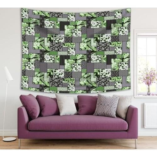 Tapestry Patchwork Pattern Floral Ornaments Stylized Flowers Leaves Dots Plants Classic Style Art Green Grey