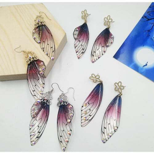 Greamy Gradient Purple Butterfly Wing Earrings Fairy Tale Glittering Bridal Drop Earrings Flower Charm Women Accessories Gifts