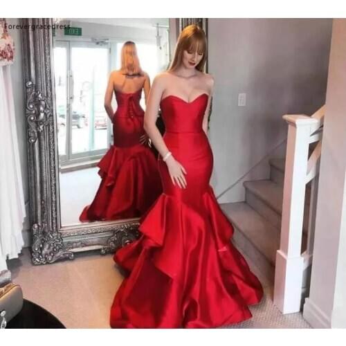Red Evening Dress Sexy Mermaid Sweetheart Sleeveless Graduation Party Dress Plus Size